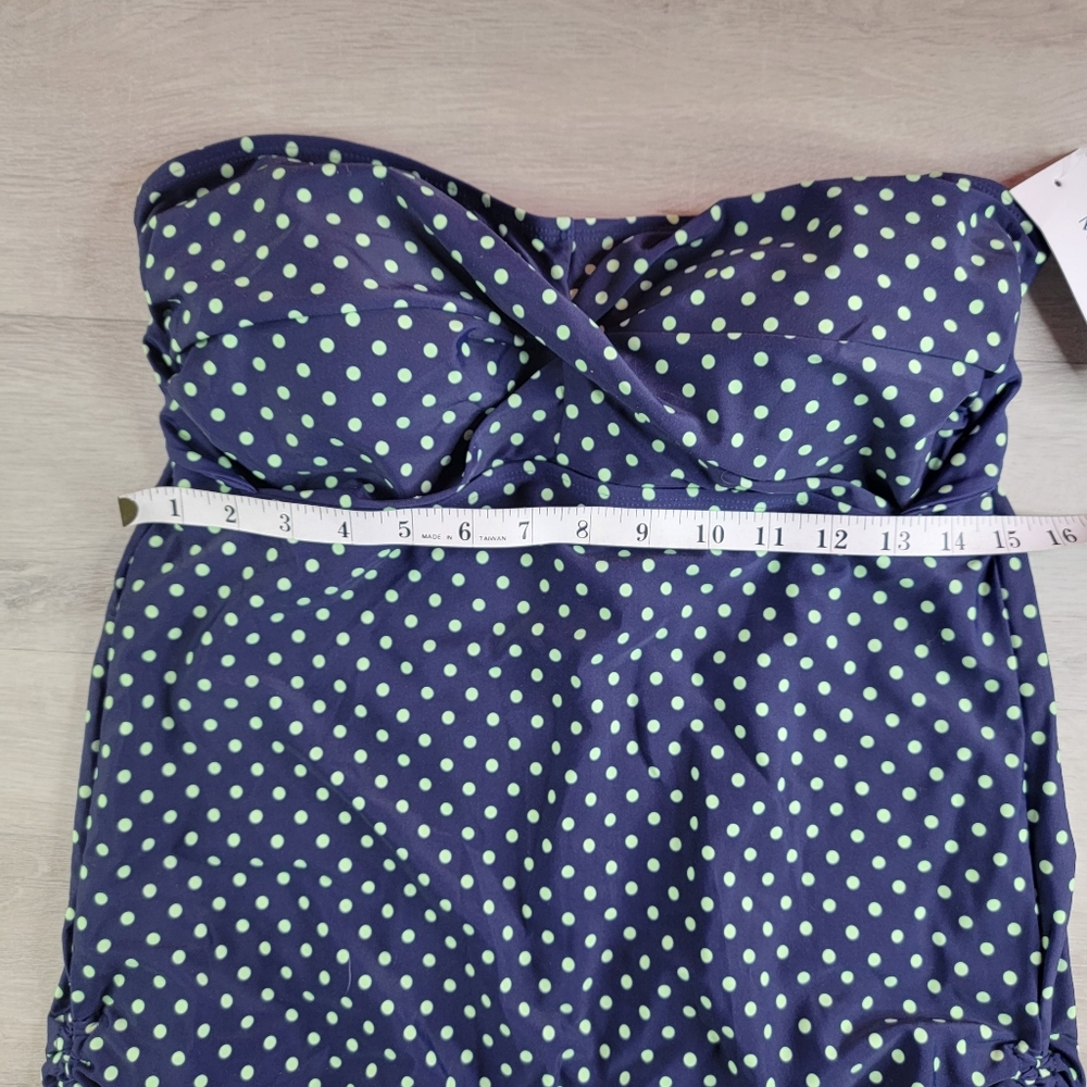 Meet Curve Womens XL Swimsuit Dress Blue Green Polka Dot Ruched Tie Sides NWT - Picture 10 of 11
